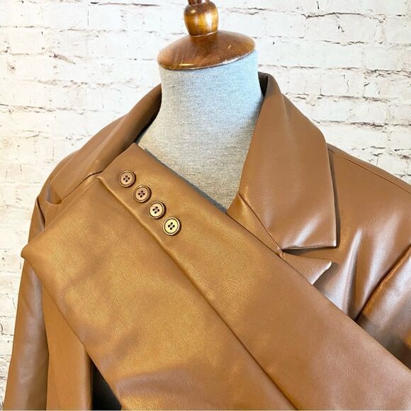 Rebecca Minkoff Lambskin Vegan Faux Leather Blazer Pockets Cognac Brown XL NWT - Picture 4 of 6